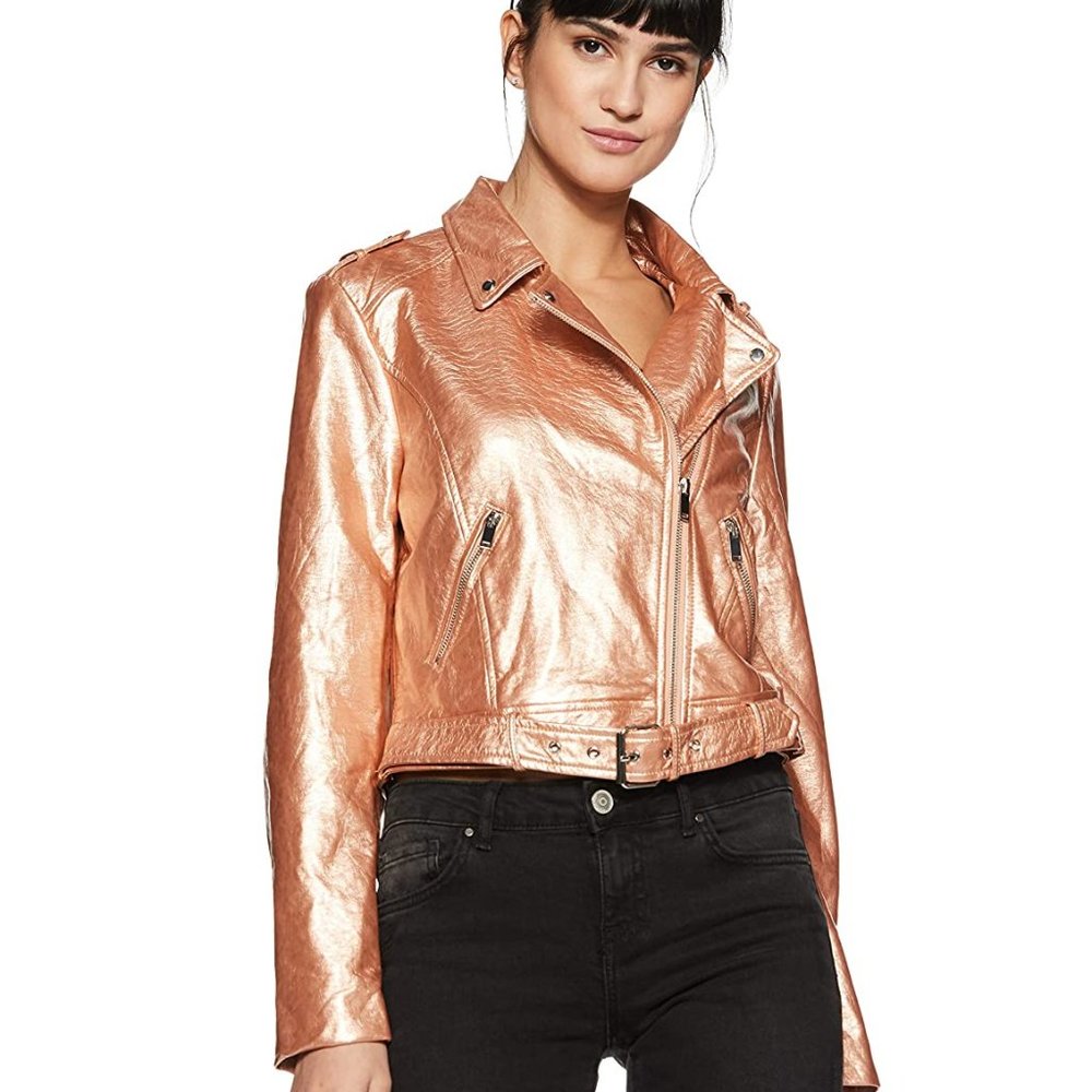 NWT Rose Gold Faux Leather Jacket Forever21 L
